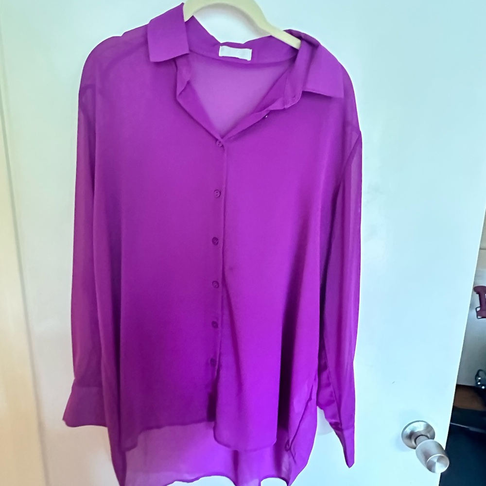 Oversize Purple Sheer Blouse (Size Large)